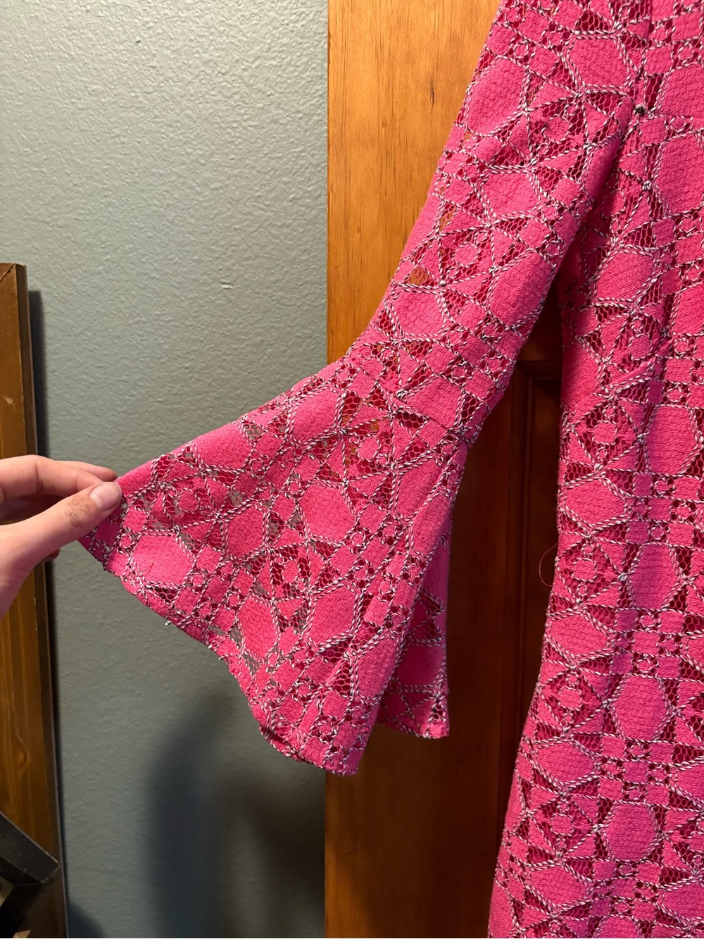 Trina Turk Pink Bell Sleeve Eyelet Dress - Picture 3 of 4